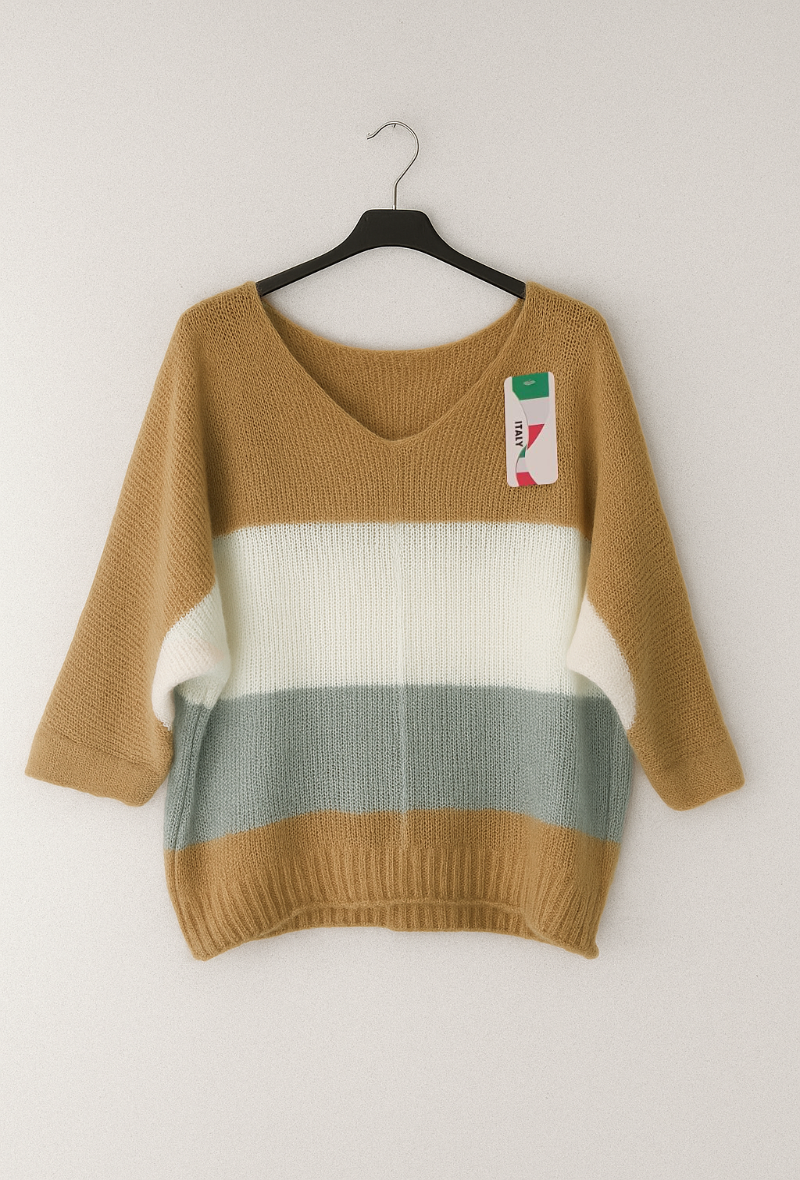 Pull rayé col V - Image 3