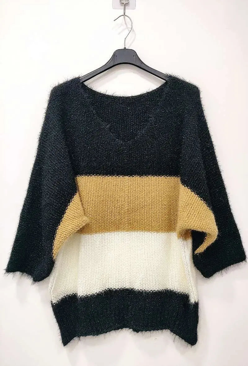 Pull rayé col V
