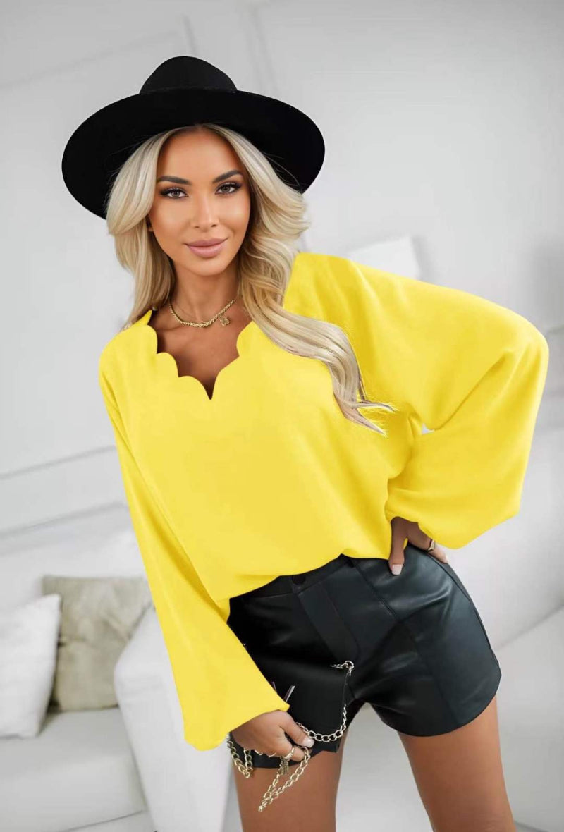 Blouse fluide col festonné manches longues - Image 1