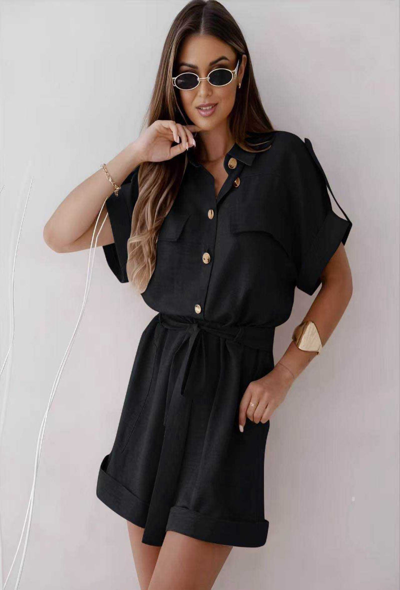 Combishort col chemise boutons dorés avec lien - Image 2