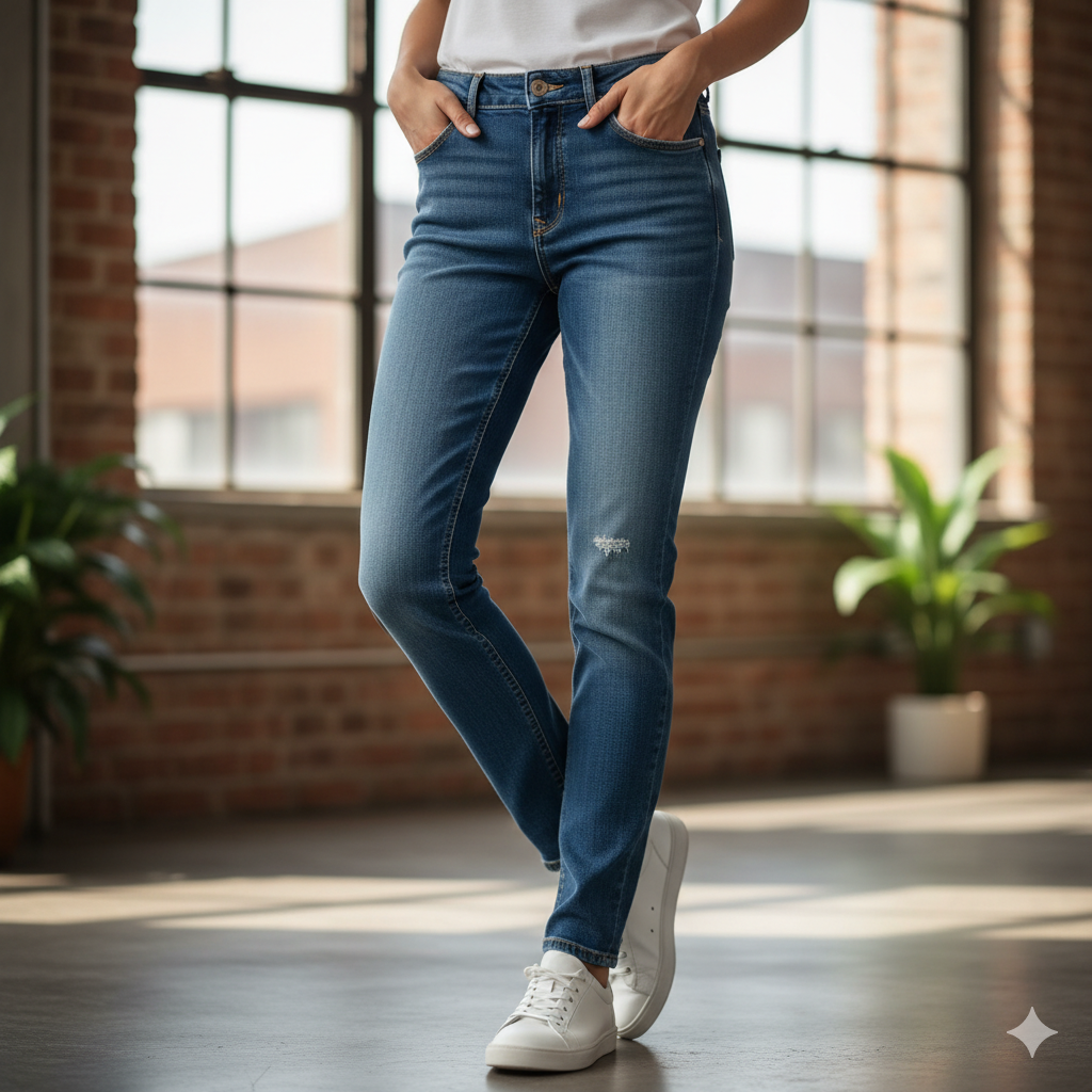 Femme debout portant un jeans - Les pépites de Christelle