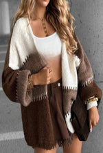 gilet ouvert à manches longues disponible en ocre, mettant en avant la matière épaisse et très douce. - Les pépites de Christelle.