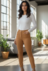 Pantalon ajusté de couleur camel en polyamide Les pépites de Christelle