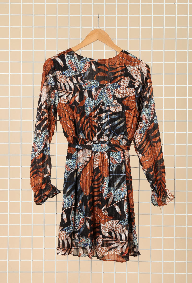 Robe Noire à Motif Feuilles