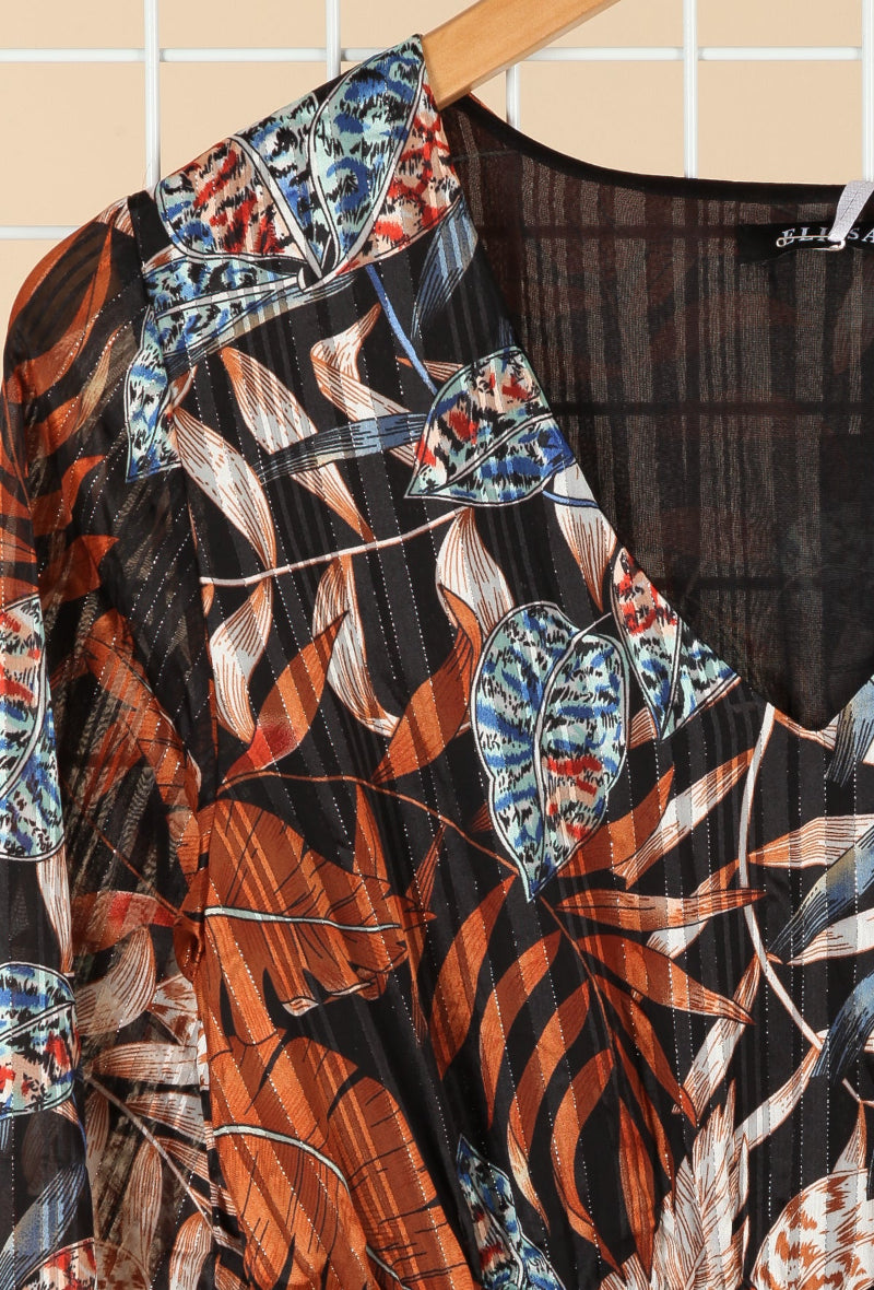 Robe Noire à Motif Feuilles - Image 3