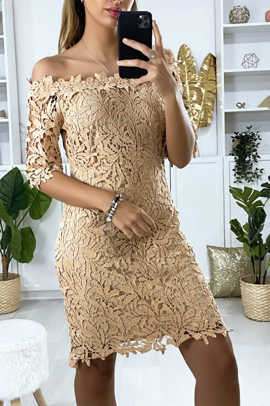 Robe col bateau en dentelle doublé - Image 1