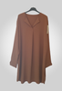 Robe tunique de couleur camel présente un col qui reste ouvert - Les pépites de Christelle