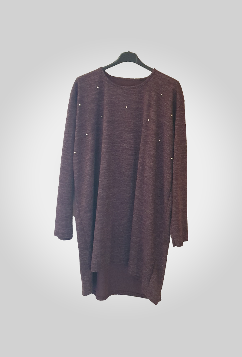 Robe Tunique Ornée de Perles Argentées - Image 3